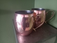 Vintage Copper Indian Oversized Mugs. Stunning geo pattern.