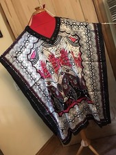 PURE SILK KAFTAN PLANET BEADED KIMONO GOWN COVER UP BLACK WHITE PINK BEAUTIFUL