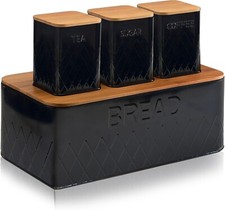 4Pcs Kitchen Bread Bin and Canister Set Coffee Tea Sugar Storage Jars Stackable