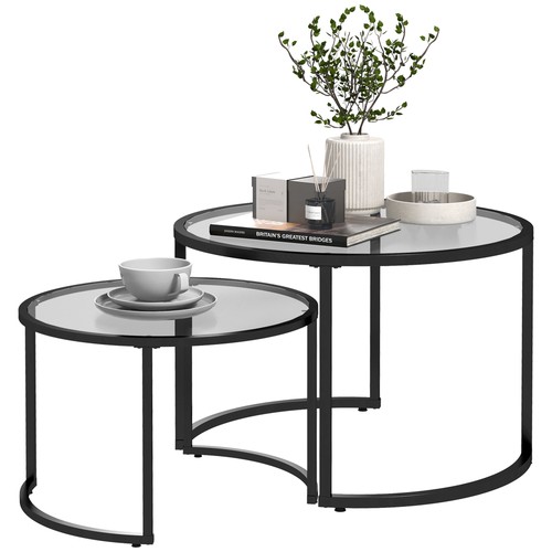 Homcom glass coffee table set - coffee,