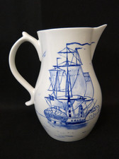 Lowestoft Porcelain Nautical Ship Cream & Blue Jug Hand Painted (Mar)