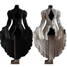 Women Victorian Dress Vintage Lace Gothic Retro Dress Long Flare Dresses Sleeve
