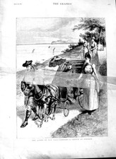 Original Old Antique Print 1891 Queen Pony Carriage Osborne Damaged Victorian