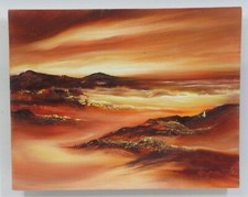 ROBERT WYLAND born 1956  USA FAMOUS MARINE PAINTER - RED OCEAN SUNSET  OIL US