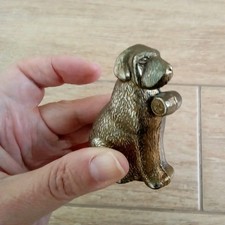 Vintage Brass Metal St Bernard Dog Hand Bell Ornament Pewter Figurine