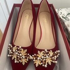 red and gold chinese wedding shoes no box 