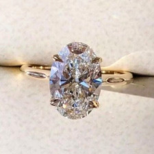 3.48TCW Oval Moissanite Hidden Halo Prong Engagement Ring 14K Yellow Gold Plated