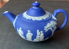 Antique Wedgwood Dark Blue Jasperware Small Teapot. 