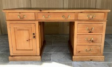 Traditional Style, Hand-built, Twin-pedestal, Pine Desk With Leather Inlay