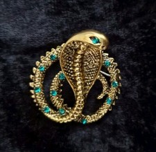 Cobra Snake Brooch With Rhinestones Gold Tone Vintage Inspired Jewellery Gift 