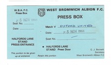1988 WEST BROMWICH ALBION v Oxford Utd PRESS BOX ticket 05.11.88 Div Two (old)