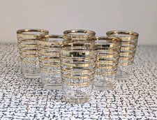 50s 60s Retro Vintage Kitsch Gold Stripe Shot Tot Glasses MCM Mid Century Italy