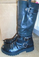 Blowfish Vegan Black Knee High Biker Style Narrow Fit Boots 5-6