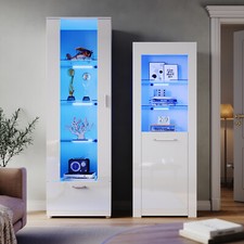 High Gloss LED White Display Cabinet Storage Sideboard Living Room Furniture Set