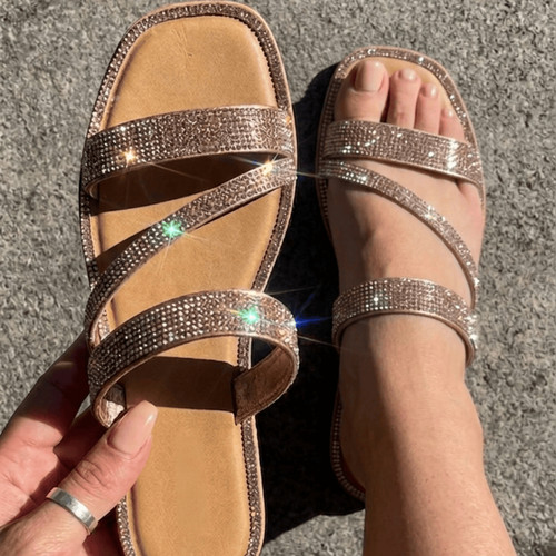 Women sparkly strappy flat - strappy,