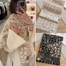 Women's Classic Anagram Letter Printed Scarf Alpaca Wool Long Shawl Fashion New