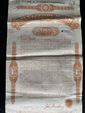 Extremely Rare Antique 100 British Pounds First War 4% Victory Bond Certificate