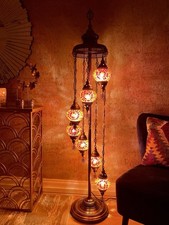 7 Glass Orange Colour Turkish Mosaic Handmade Glass Moroccan Stand Floor Lamp