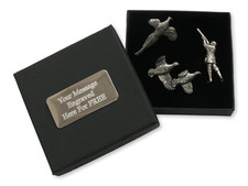 Game Shooting Three Lapel Pin Badges in a Custom Box