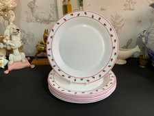 8 Vintage 1980s Arcopal Pyrex Dinner Plates Red Green Geometric Square Pattern