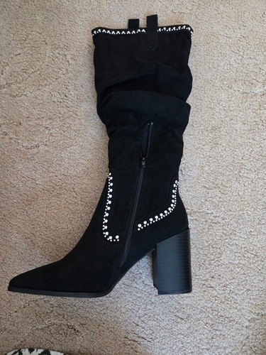 Black stud knee high - black,