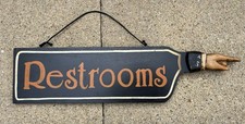 Vintage Hand Painted Wooden Rustic Restrooms Toilet Directional Door Sign Plaque
