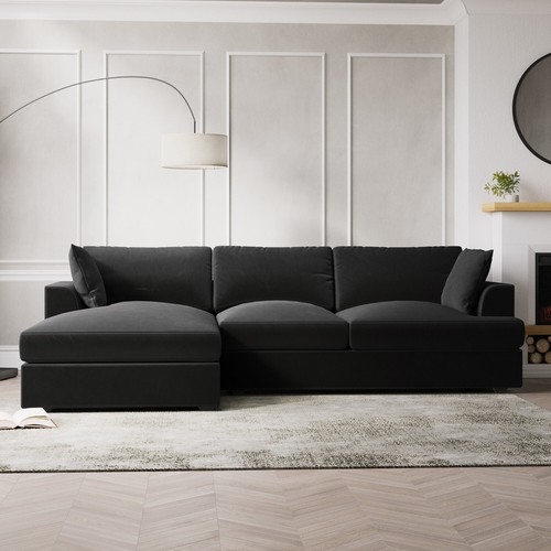 Grey velvet shaped sofa - velvet, 3