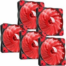 5 pcs PC Case Cooling Fan Gaming Computer Red LED 120mm Silent 4-Pin Connector