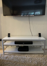 IKEA Gettorp Glass TV Unit, White & Grey Aluminium TV Stand - VGC Sleek TV Stand