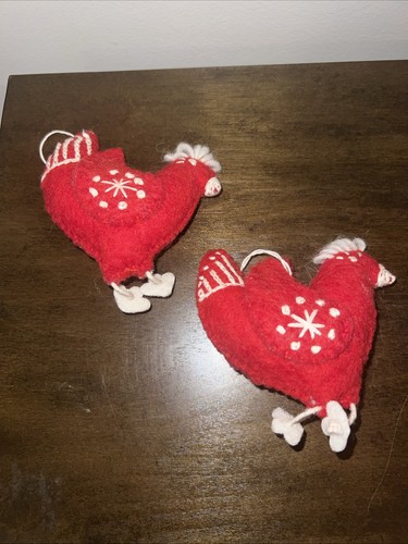 Wool felted hen ornaments set - felted,