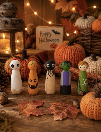 Hand painted wooden halloween - painted,