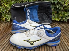 MIZUNO NexLite Golf Shoes & Shoe Bag, UK 10, BOA Closure,White/Blue, Good Cond