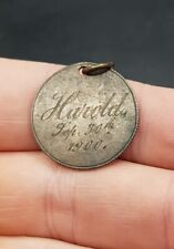 Rare Antique Russian Silver Love Token Coin Pendant - Harold Sept 30th 1900