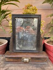 Ancient Wooden Hand Crafted Standing Moving Dressing Mirror With 1 Drawer Box