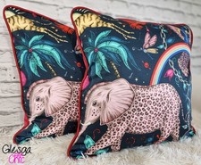 Cushion Cover  Emma Shipley Zambezi  Elephant Rainbow Navy Piped Maximalist