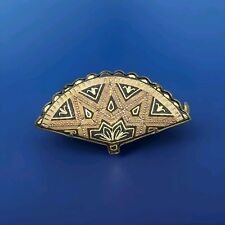 Art Deco Japanese Shakudo black gold Chinese Hand Fan Brooch