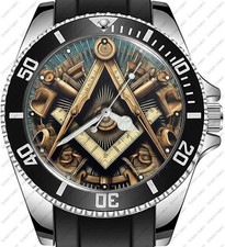 Masonic Freemason Square And Compass Art #6 Unique Diver Style Sporty Wrist W...