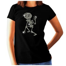 Womens Skeleton Rhinestone Crystal T Shirt - Gothic Biker Rock Music