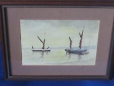 Original Watercolour of Evening Barges on the River Orwell Suffolk by M.Poll