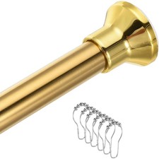 Spring Tension Shower Curtain Rod 70-120cm Adjustable with Rings Gold