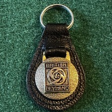British Leyland Vintage Leather And Metal Keyring Badge Emblem