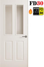 PREMDOR White Primed 2 Panel 2 Top Clear Light FD30 Internal Fire Door +Delivery