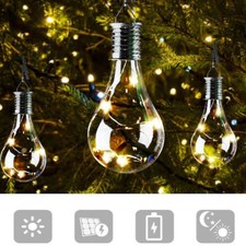6x Warm White Solar Powered Hanging Light Bulbs Garden Lights Outdoor Patio UK