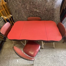 Vintage Formica and Metal Red Dining Table With 4 Chairs