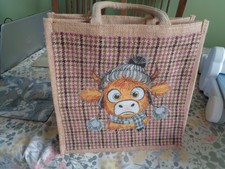 Comic Highland cow design hessian shopping bag