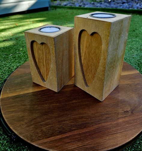 Pair heavy wooden candle - pair,