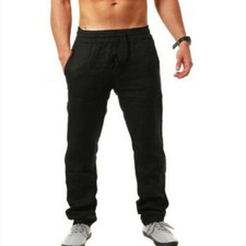 UK Mens Casual Sports Cotton Linen Pants Breathable Loose Running Yoga Trousers