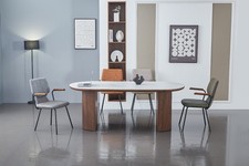 NEW Mateo Oval Dining Table - Walnut & White Sintered Stone 200cm