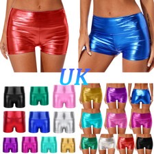 Womens Shiny Metallic High Waist Dance Shorts Bodycon Booty Shorts Hot Pants