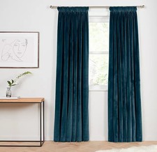 John Lewis Velvet Pair Lined Pencil Pleat Curtains W228 x 274cm - Teal {Marks}